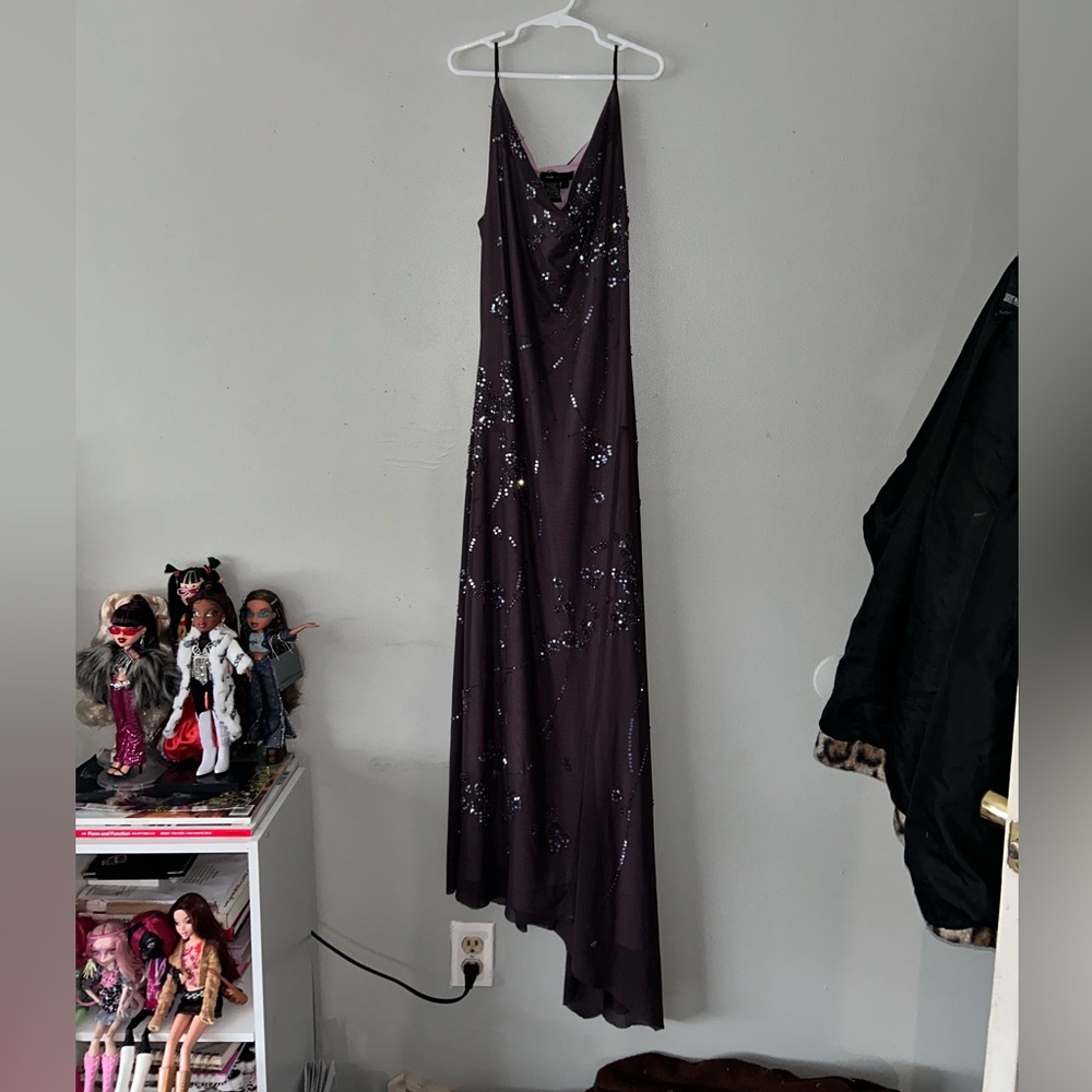 BCBGMAXAZRIA Asymmetrical Sequin Embroidered Dress